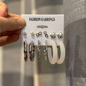 Elegant Silver and White Earring Set